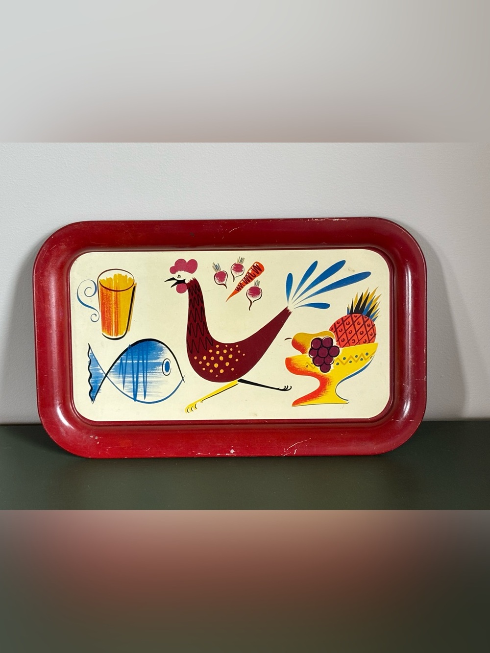 Vintage Mid-Century Animal & Fruit Metal Tray